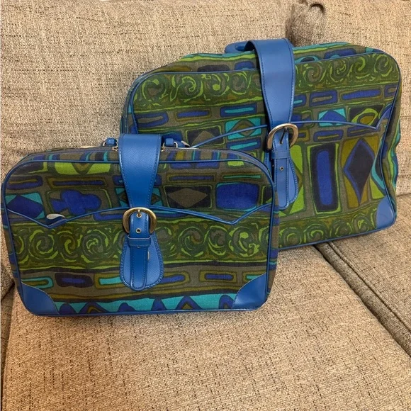 Vintage made In Japan 2 suitcases mod retro 60s 70s - Picture 2 of 8